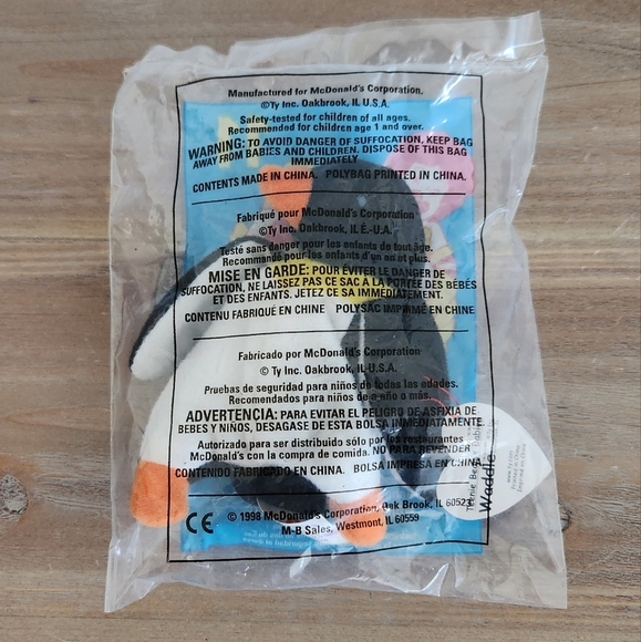 🧸🐧 Ty Beanie Baby “Waddle” the Penguin – McDonald’s 1998, Sealed, Vintage - Picture 3 of 10